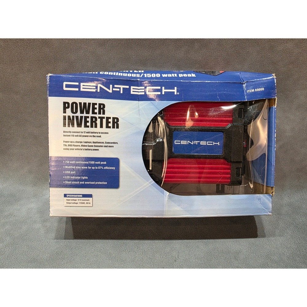 Cen-Tech 750 Watt Continuous 1500 Watt Peak Power Inverter 69660 Red Black NEW